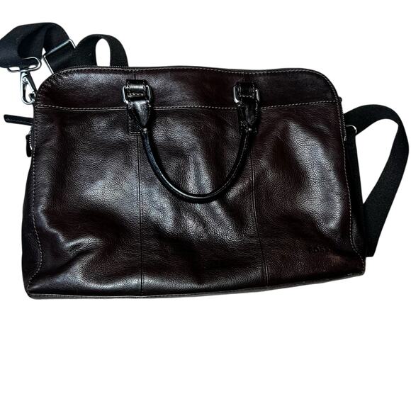 Vintage FOSSIL Mercer Dark Brown Leather Double Zip Work Messenger Bag tote - Picture 8 of 10